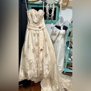 Mary’s Bridal Champagne Lace Ball Gown – Size 8